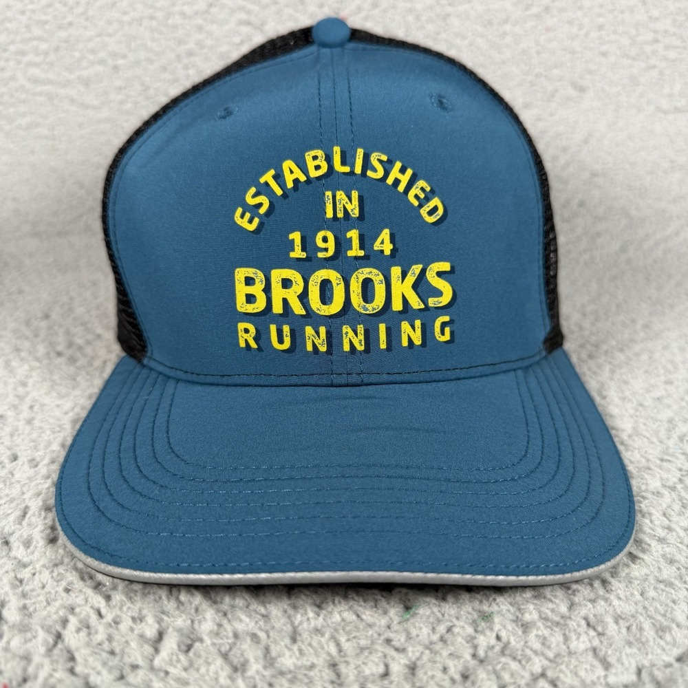 Brooks Running Trucker Cap Unisex One Size Blue Mesh Back Outdoor Casual NWOT